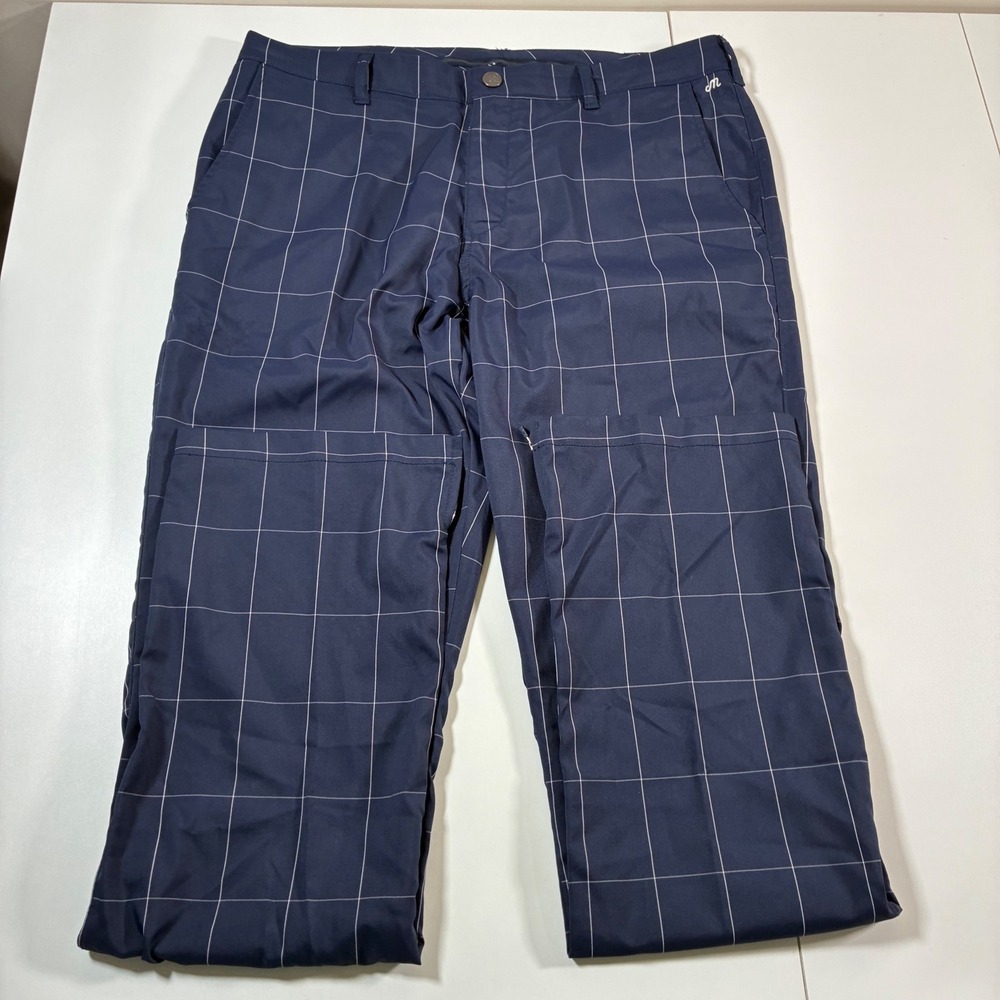 Bonobos Maide Golf Pants 36x36 Navy Blue Windowpane Plaid Performance - Picture 2 of 9
